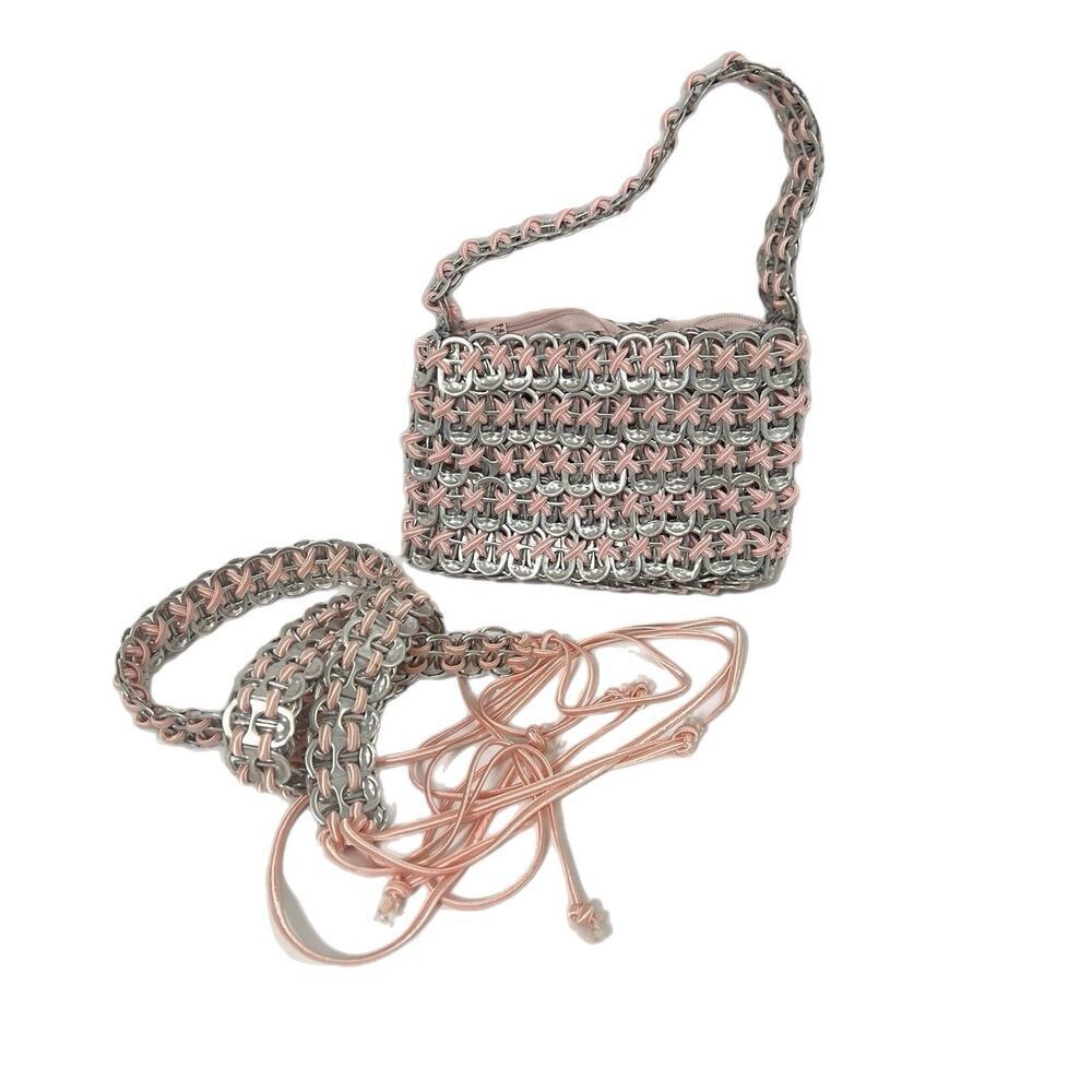 Handmade Pop Tab Crochet Shoulder Bag And Belt Set Pink Silver Upcycled Boho